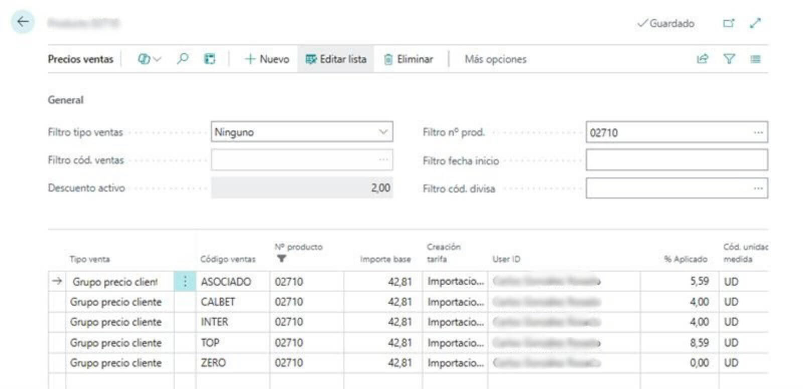 Gestión de precios de venta en Business Central por grupos de cliente.